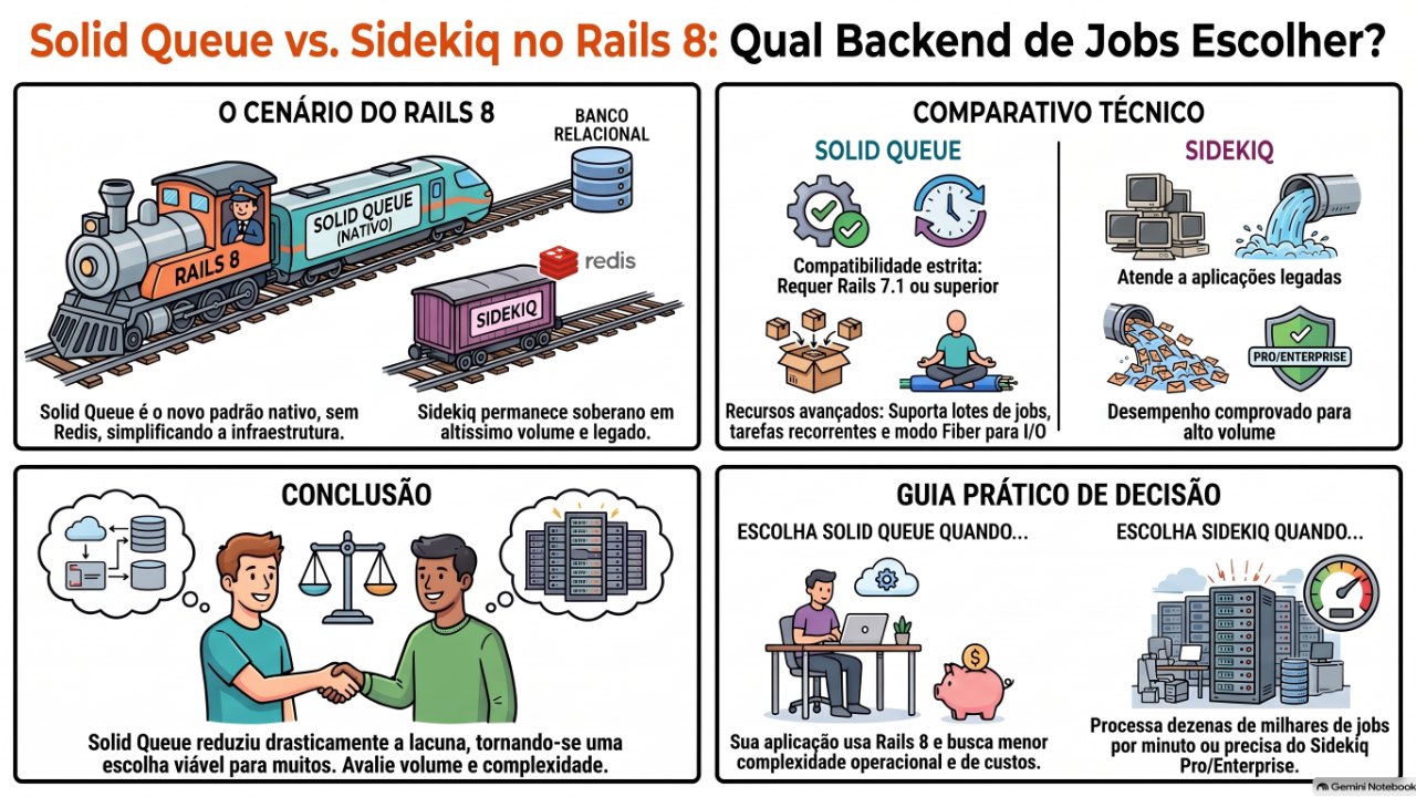 Solid Queue ou Sidekiq? Escolhendo o backend de jobs para Rails 8 em 2026