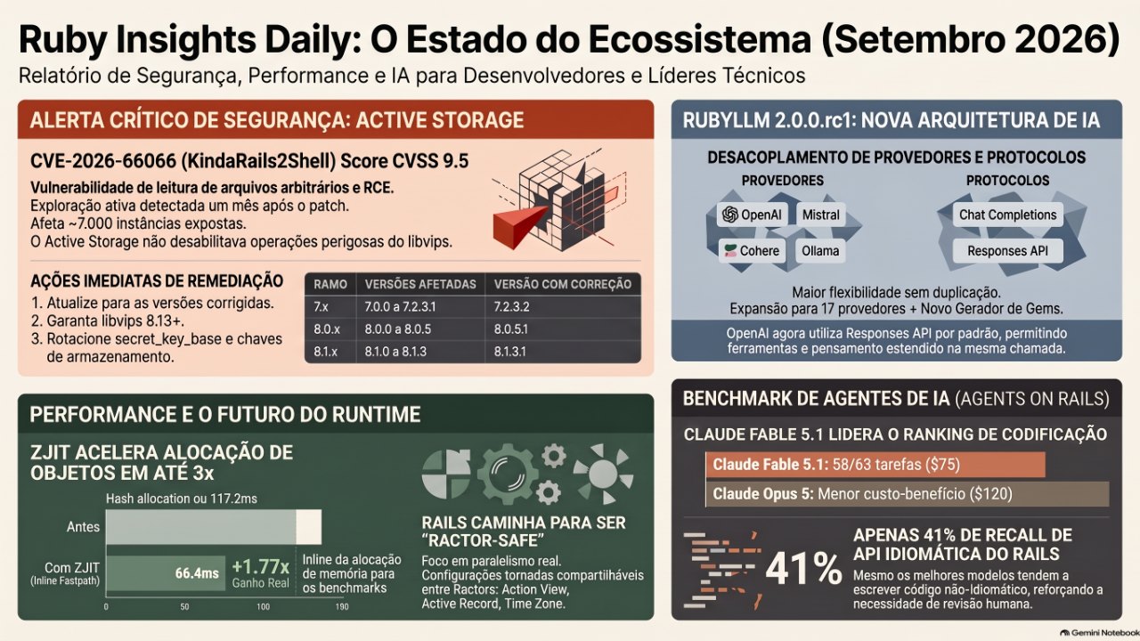 RubyInsights Daily: RubyLLM 2.0 chega em RC, Rails fica Ractor-safe e Active Storage está sob ataque